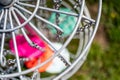 Top view of a golf basket chains with discs blurred below Royalty Free Stock Photo