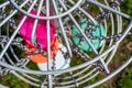 Top view of a golf basket chains with discs blurred below Royalty Free Stock Photo