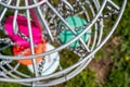 Top view of a golf basket chains with discs blurred below Royalty Free Stock Photo