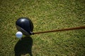 Top view of golf club and ball in grass Royalty Free Stock Photo