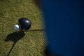 Top view of golf club and ball in grass Royalty Free Stock Photo