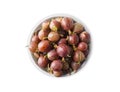 Top view. Gooseberries fruits isolated on white background. Red gooseberries in a bowl with copy space for text. Ripe gooseberry c Royalty Free Stock Photo