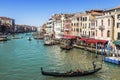 Top view on the Grand canal and gondolas with tourists, Venice, Royalty Free Stock Photo