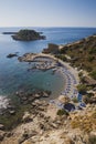 Top view on the Grande Blue Stegna beach Secret beach, Rhodes