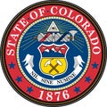 Top view of Great Seal of US Federal State of Colorado. United States of America patriot and travel concept. Plane design, layout