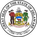 Top view of Great Seal of US Federal State of Delaware. United States of America patriot and travel concept. Plane design, layout