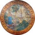 Top view of Great Seal of US Federal State of Florida. United States of America with grunge texture patriot and travel concept.