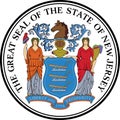 Top view of Great Seal of US Federal State of New Jersey. United States of America patriot and travel concept. Plane design,