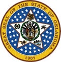 Top view of Great Seal of US Federal State of Oklahoma. United States of America patriot and travel concept. Plane design, layout Royalty Free Stock Photo