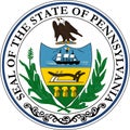 Top view of Great Seal of US Federal State of Pennsylvania. United States of America patriot and travel concept. Plane design, Royalty Free Stock Photo