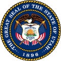 Top view of Great Seal of US Federal State of Utah. United States of America patriot and travel concept. Plane design, layout Royalty Free Stock Photo