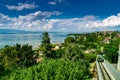 Top view of the green coast and the port of Thonon les Bains. Royalty Free Stock Photo