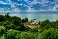 Top view of the green coast and the port of Thonon les Bains. Royalty Free Stock Photo