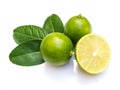 Green lemon lime citrus with leaves isolated on white background Royalty Free Stock Photo