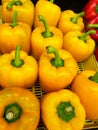 Top view of green, red, yellow bell peppers as a background for sale Royalty Free Stock Photo