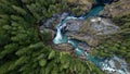 Top view of the Green River in Nairn Falls Provincial Park, surrounded by rocks and evergreen forest Royalty Free Stock Photo