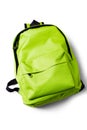 Top view of green school backpack on white background Royalty Free Stock Photo