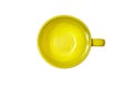 Top view green yellow empty clean round with handle ceramic coffee tea mug on isolated white background with space for Royalty Free Stock Photo