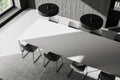 Top view of grey meeting room interior with table, chairs and window Royalty Free Stock Photo