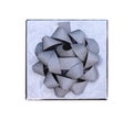 Top view grey ribbon on closed white box isolated on white background,clipping path Royalty Free Stock Photo