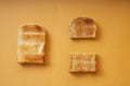 Top view - Grill sliced bread over orange background