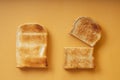 Top view - Grill sliced bread over orange background