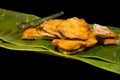 Top view of Grilled Pork on Banana Leaf, focus selective