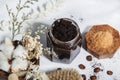 top view of ground coffee body scrub Royalty Free Stock Photo