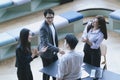 Top view. Group of Asian creative business people Happy to be successful partnership team. Smiling businessman shaking hands in Co Royalty Free Stock Photo