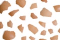 Top view group of broken eggshells stacked pattern on white background Royalty Free Stock Photo