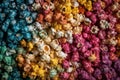 Top view of group of colorful popcorns
