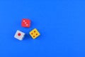 Image of Group of dice on a blue background. Education, business and motivational concept. Selective focus image
