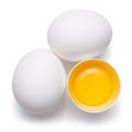 top view of group eggs and one broken egg isolated on white background