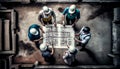 Top view of group of engineering team is meeting and planning construction work,Architects looking blueprint at Royalty Free Stock Photo