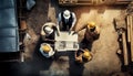 Top view of group of engineering team is meeting and planning construction work,Architects looking blueprint at Royalty Free Stock Photo