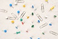 Top view group of paper pins and clips Royalty Free Stock Photo