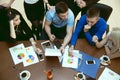 Top view of a group of young people at a business meeting schedu Royalty Free Stock Photo