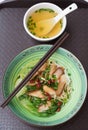 Top view guilin rice noodles with bowl of soup Royalty Free Stock Photo