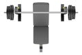 top view of gym adjustable weight bench with barbell