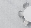 Top view of a half of the conference room. A white round table, three white leather chairs. Office interior. Royalty Free Stock Photo