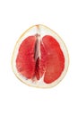 top view half of red fresh ripe grapefruit isolated on white. Looking like female vagina, vulva symbol