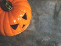 Top view of Halloween Pumpkin, Top view on cement floor with dark light