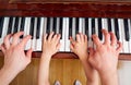 Top view of a hand, a child piano keyboard. Small child's hand o Royalty Free Stock Photo