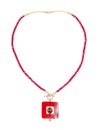 Necklace from red agate beads with square pendant Royalty Free Stock Photo