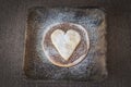 Top view of hand made home kitchen cooking chocolate pie with white hearth - concept of natural delicious bakery food and wooden Royalty Free Stock Photo