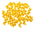 Top view of handful of dried Cavatappi isolated