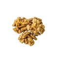 Top view of a handful of peeled walnuts isolated on a white background