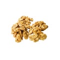 Top view of a handful of peeled walnuts isolated on a white background. Close-up