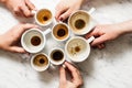 Dirty cups of coffee afterparty Royalty Free Stock Photo