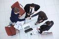 Top view.handshake, businessman and business woman over a Desk Royalty Free Stock Photo